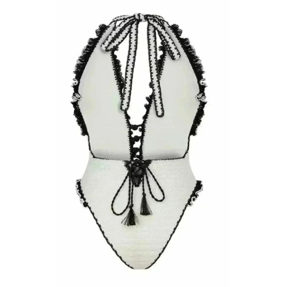My Beachy Side Rio One Piece Swimsuit White and Black Crochet NEW, NWT! - Picture 4 of 5